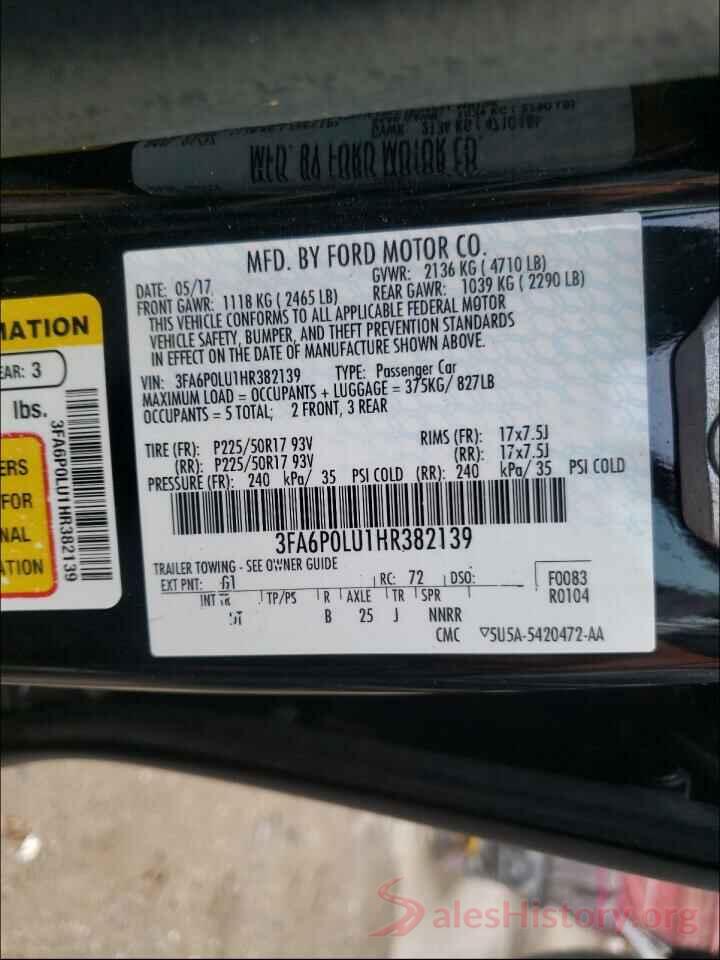 3FA6P0LU1HR382139 2017 FORD FUSION