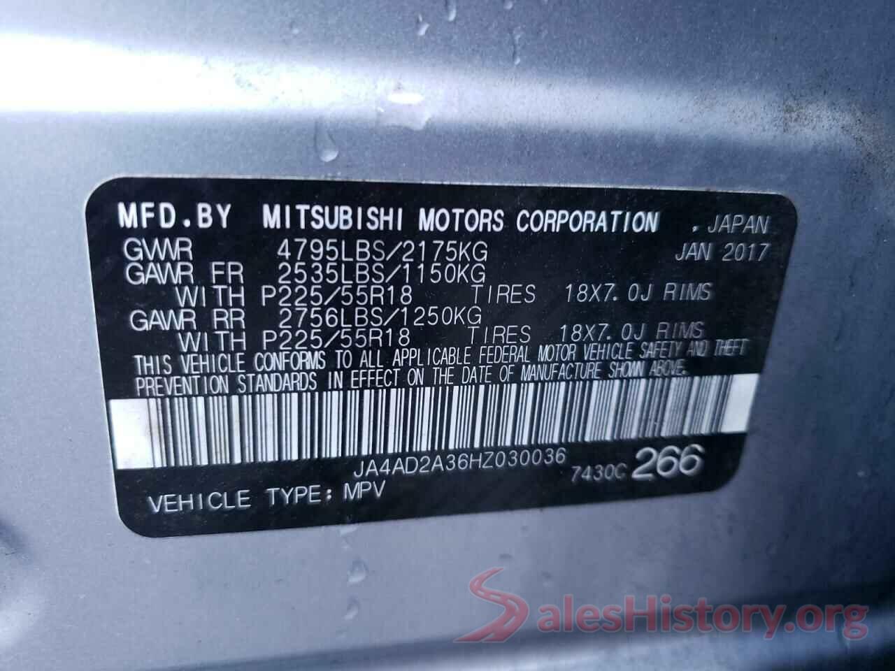 JA4AD2A36HZ030036 2017 MITSUBISHI OUTLANDER