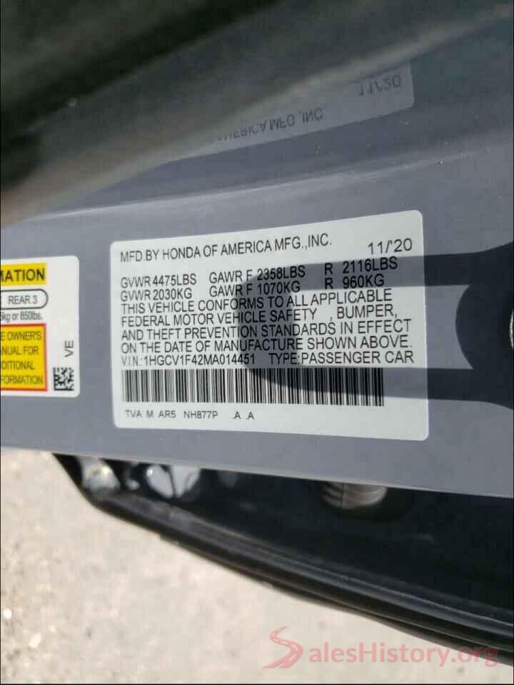 1HGCV1F42MA014451 2021 HONDA ACCORD