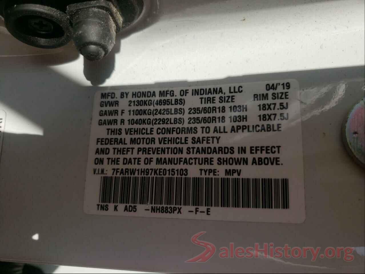 7FARW1H97KE015103 2019 HONDA CRV