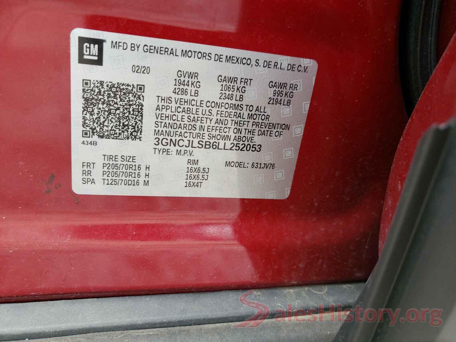 3GNCJLSB6LL252053 2020 CHEVROLET TRAX