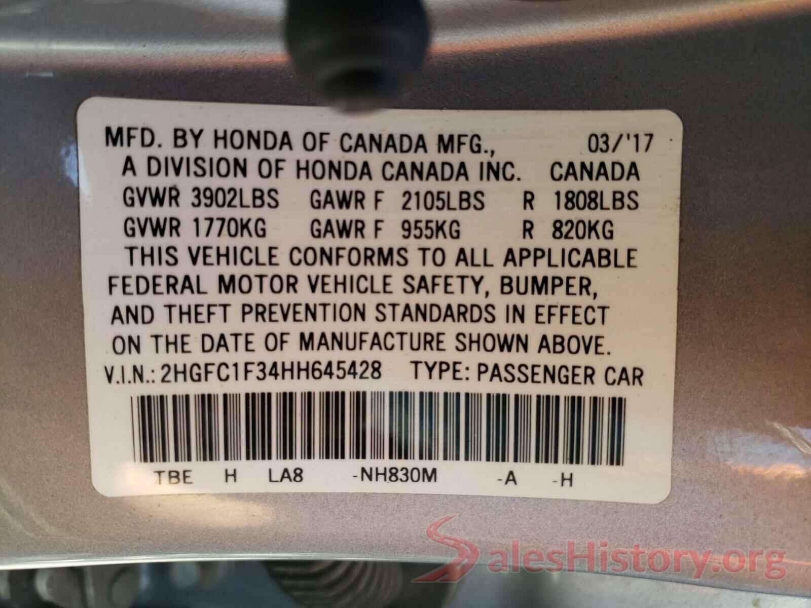 2HGFC1F34HH645428 2017 HONDA CIVIC