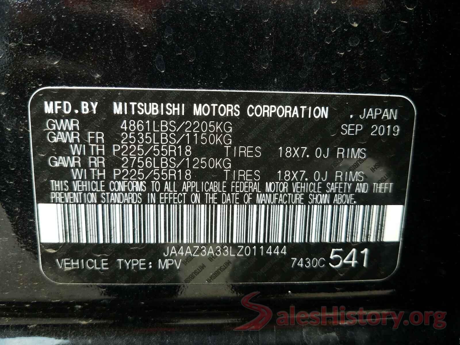 JA4AZ3A33LZ011444 2020 MITSUBISHI OUTLANDER