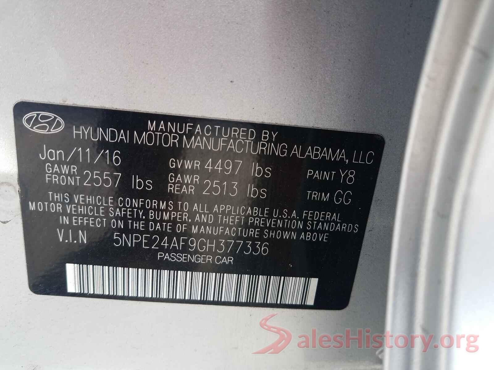 5NPE24AF9GH377336 2016 HYUNDAI SONATA