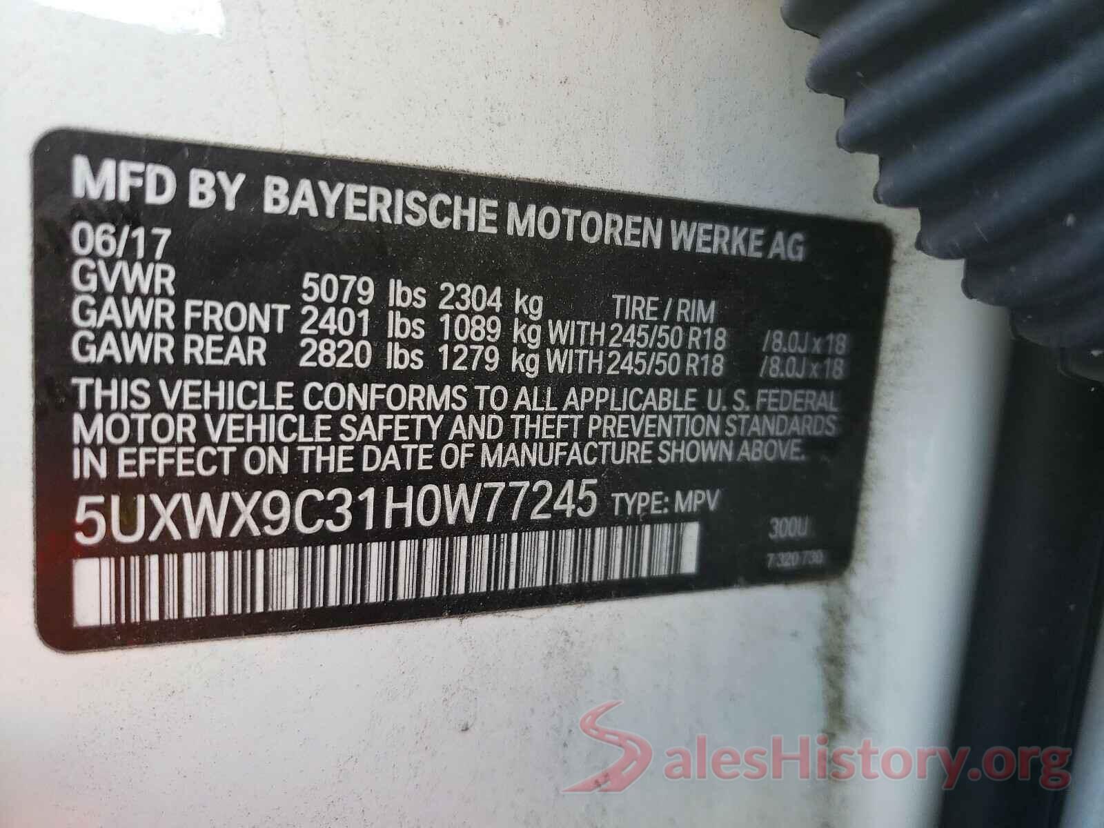 5UXWX9C31H0W77245 2017 BMW X3