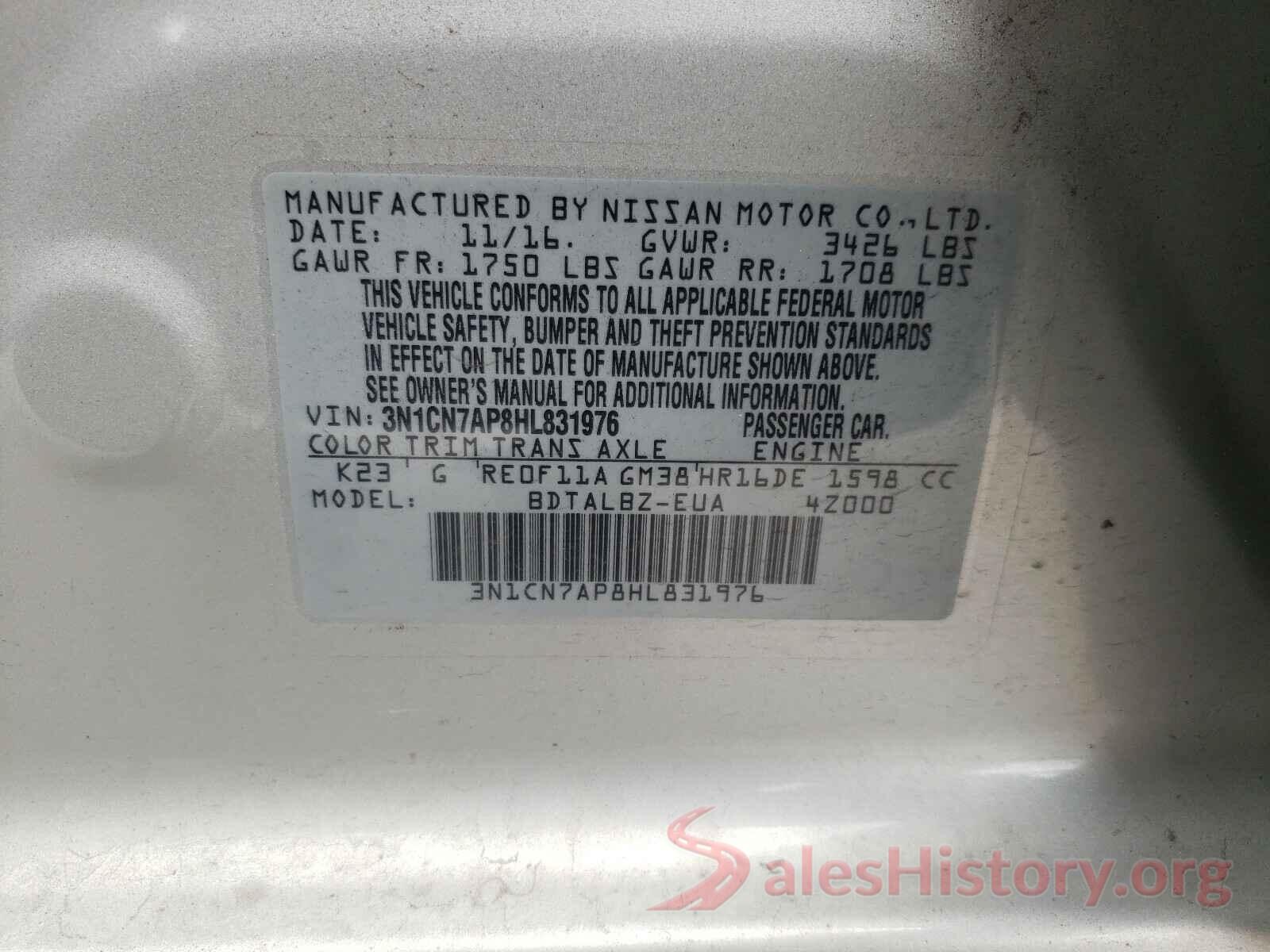 3N1CN7AP8HL831976 2017 NISSAN VERSA