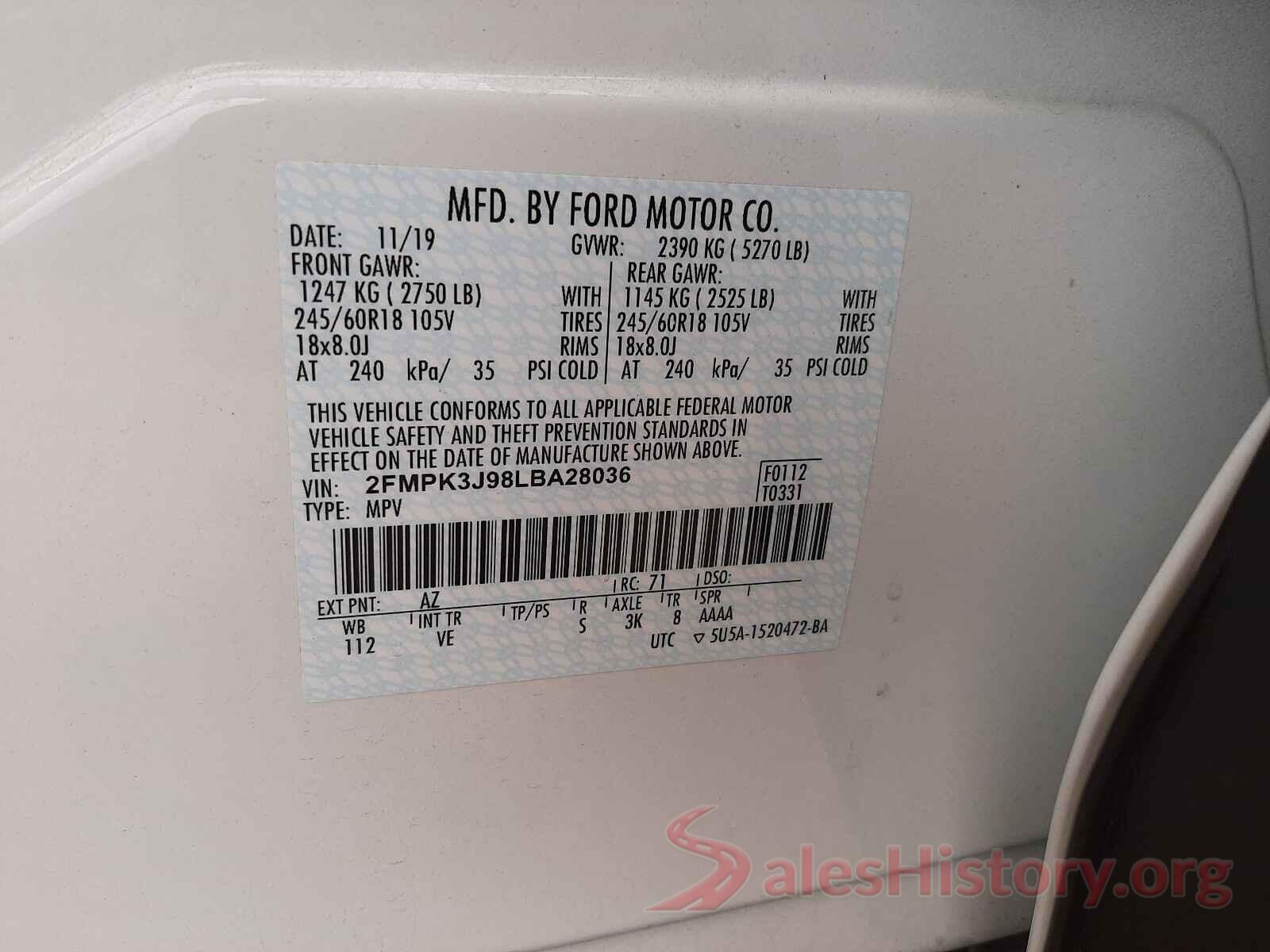 2FMPK3J98LBA28036 2020 FORD EDGE