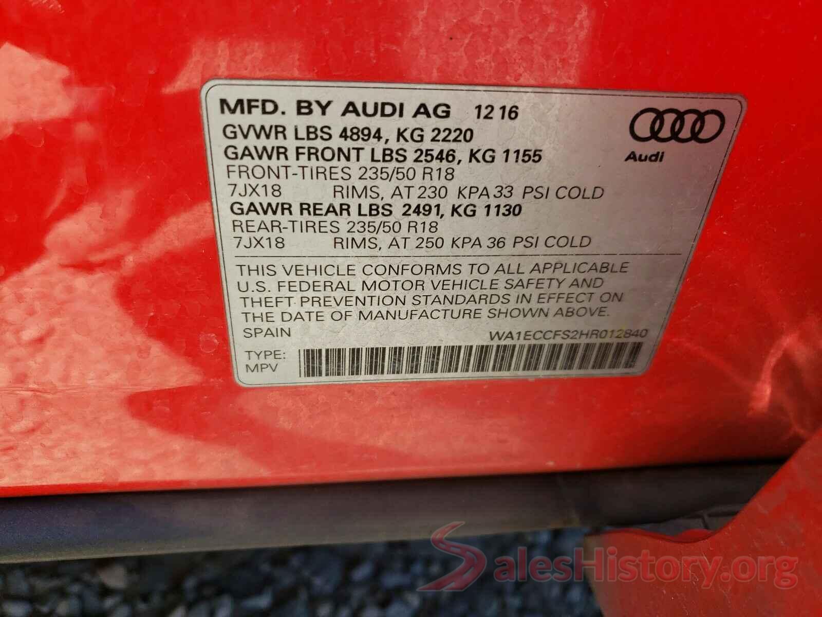 WA1ECCFS2HR012840 2017 AUDI Q3