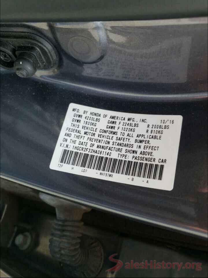 1HGCR2F32HA081140 2017 HONDA ACCORD