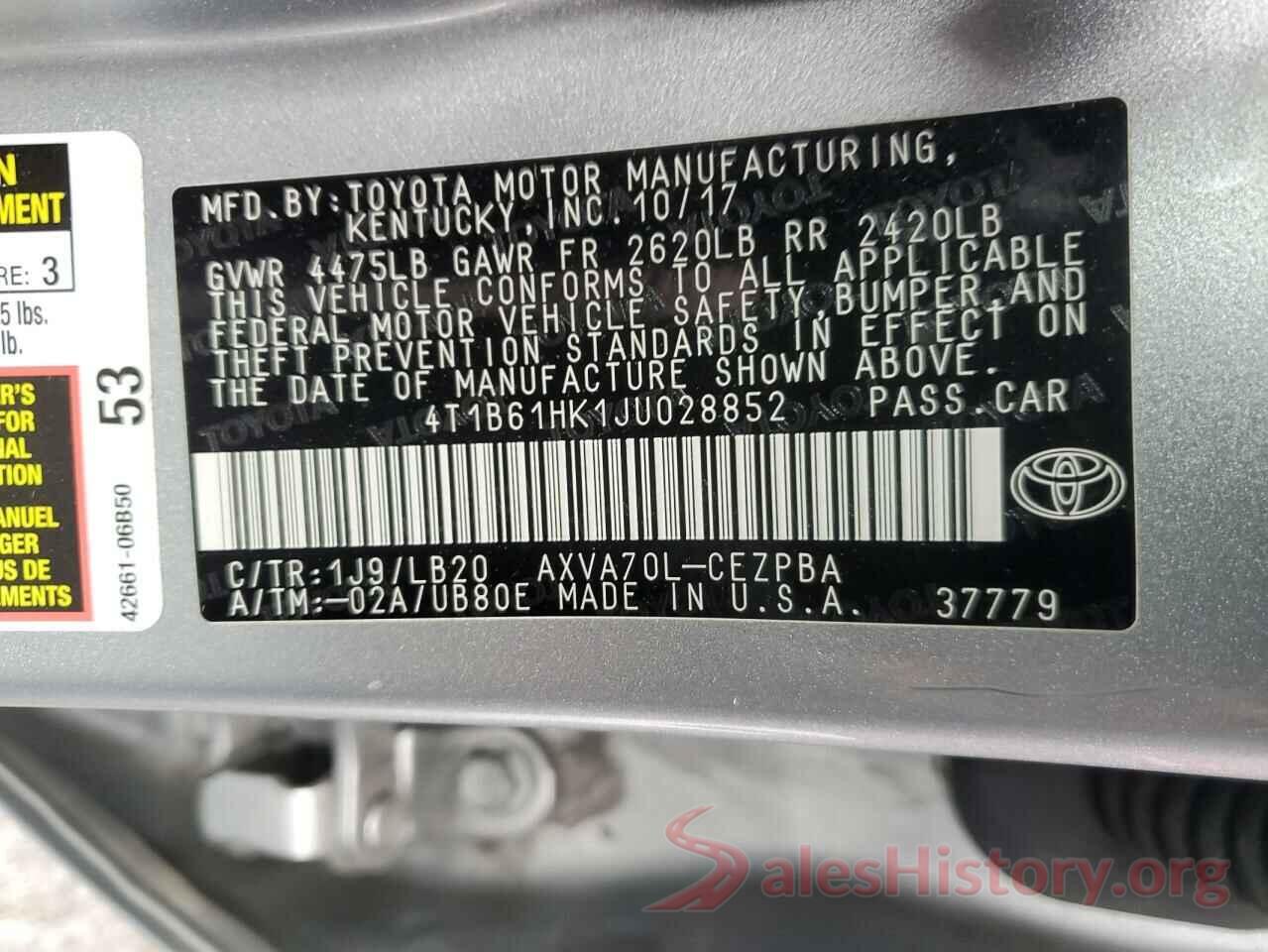 4T1B61HK1JU028852 2018 TOYOTA CAMRY