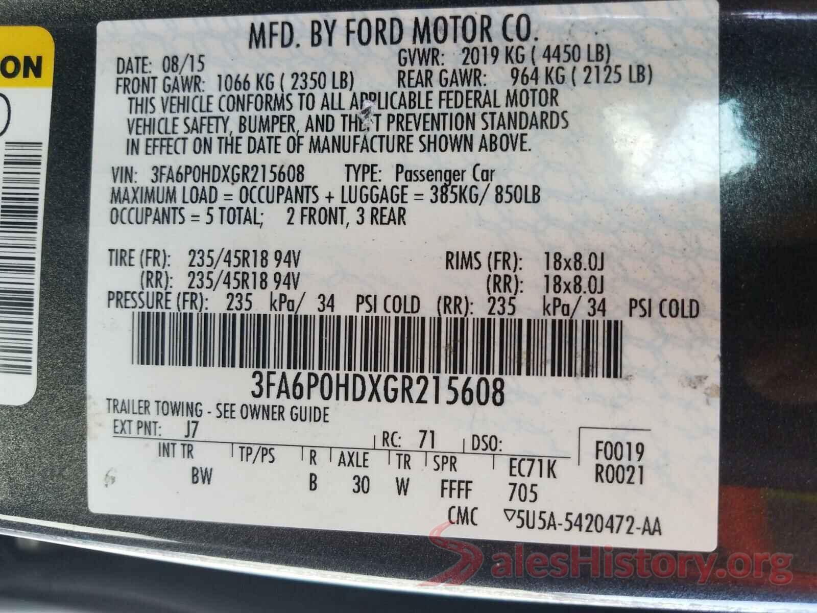 3FA6P0HDXGR215608 2016 FORD FUSION