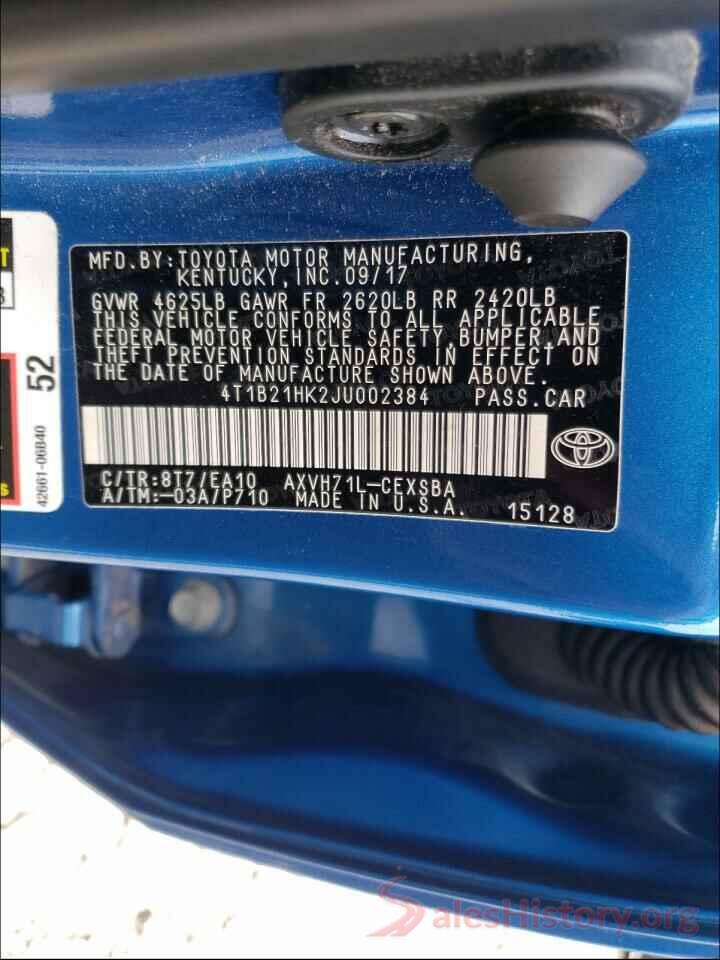 4T1B21HK2JU002384 2018 TOYOTA CAMRY