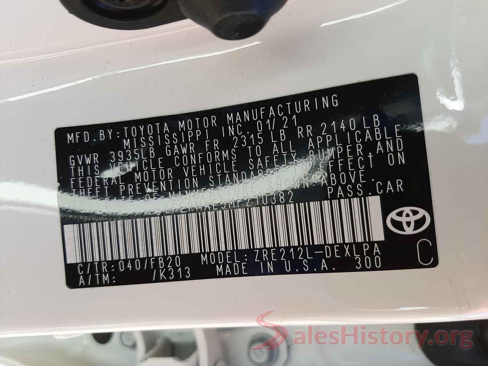 5YFEPMAE5MP210382 2021 TOYOTA COROLLA