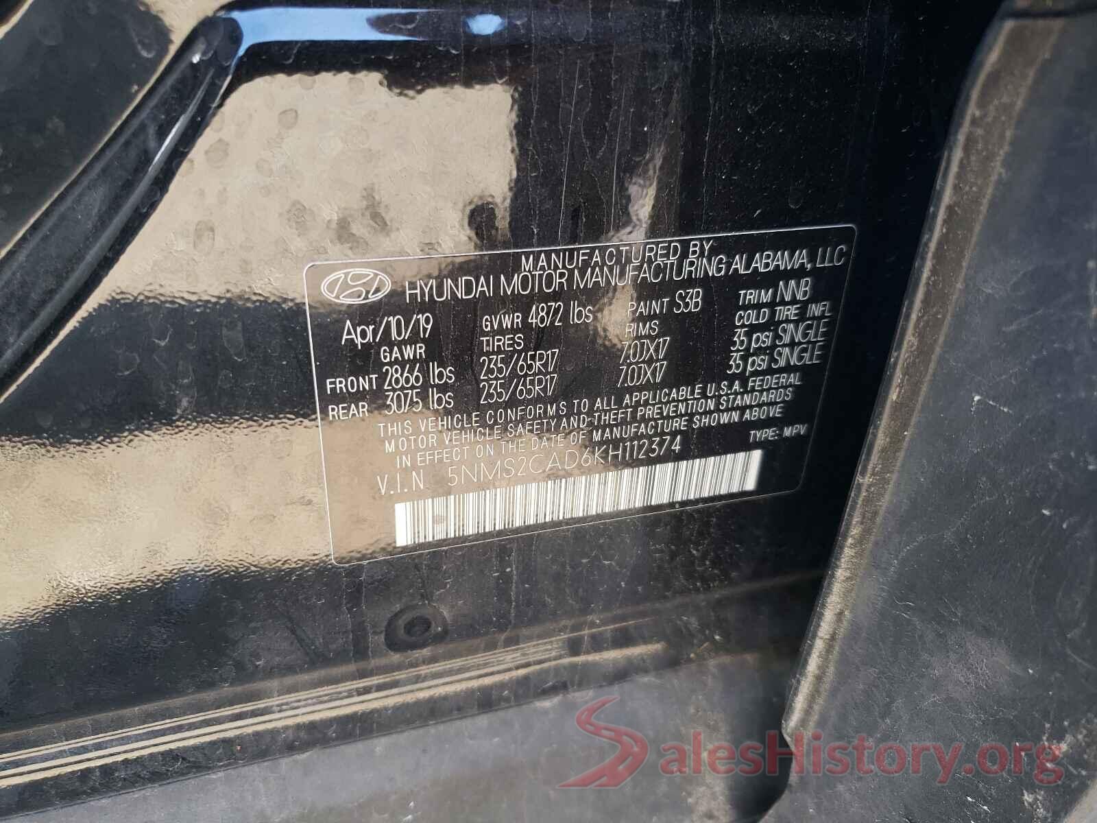 5NMS2CAD6KH112374 2019 HYUNDAI SANTA FE