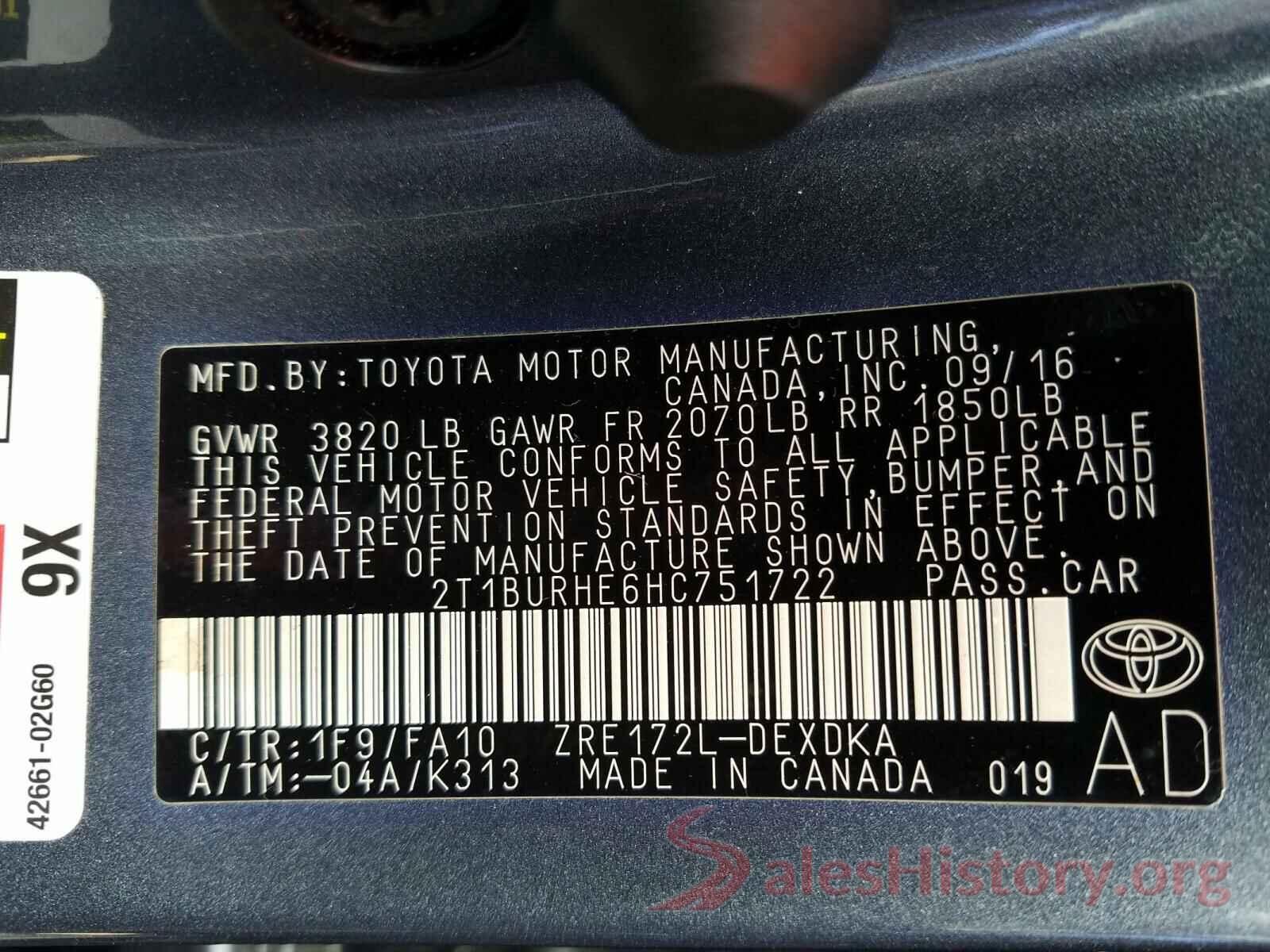 2T1BURHE6HC751722 2017 TOYOTA COROLLA