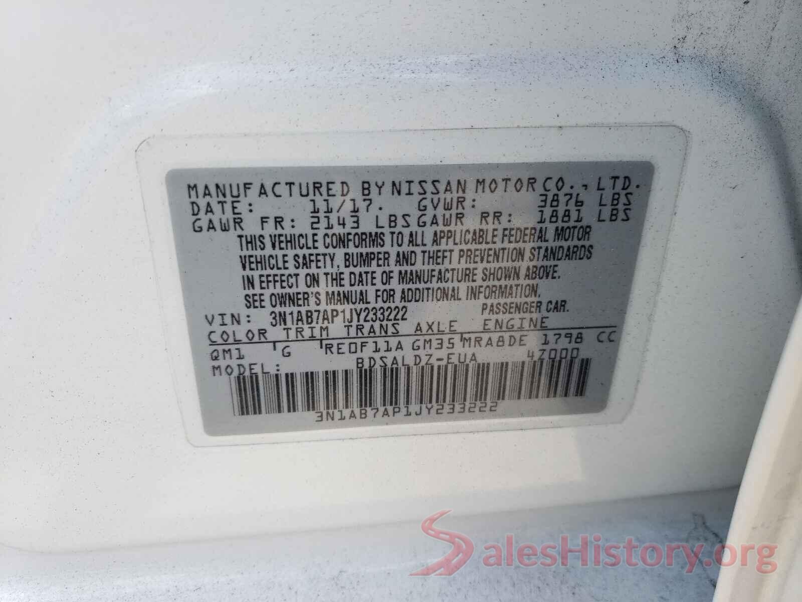 3N1AB7AP1JY233222 2018 NISSAN SENTRA