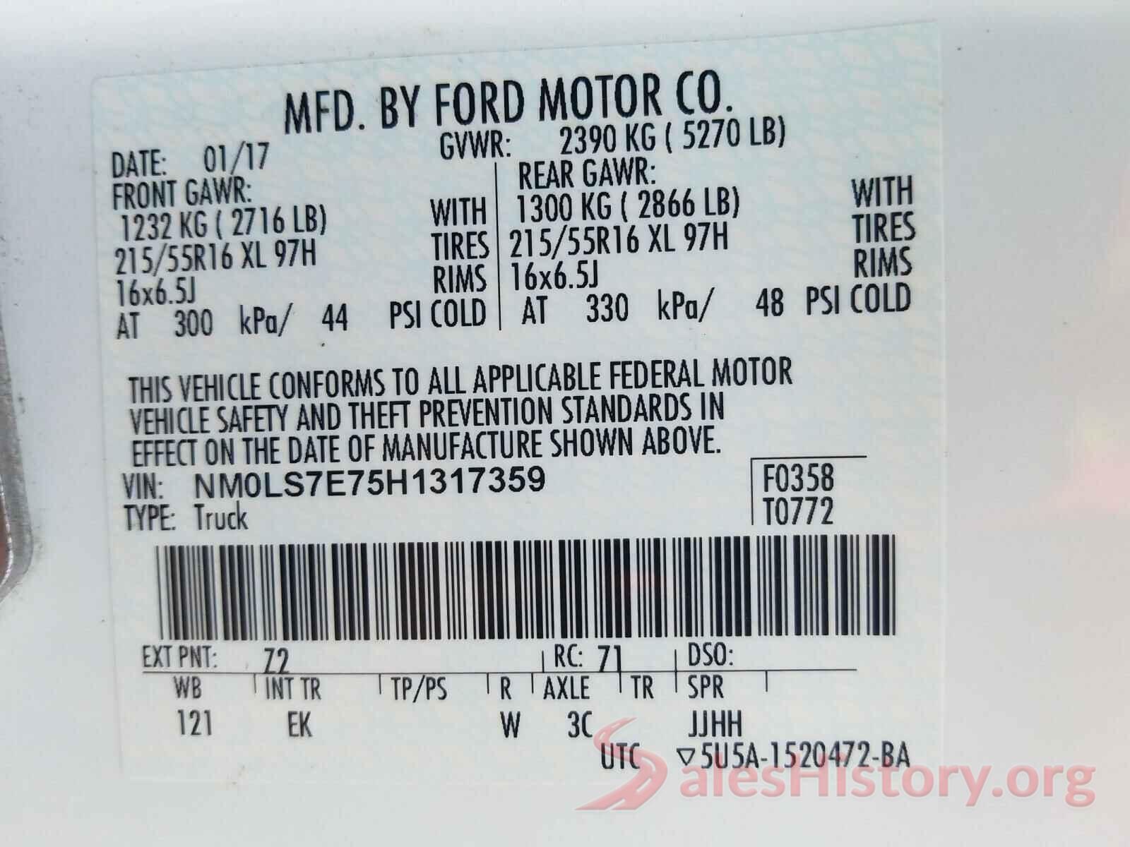 NM0LS7E75H1317359 2017 FORD TRANSIT CO