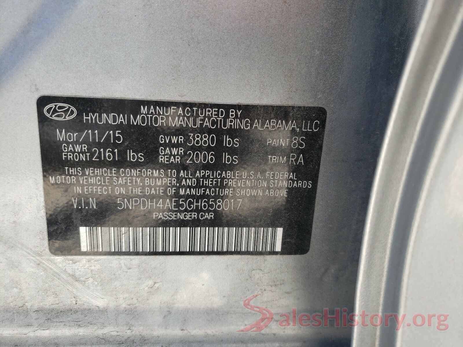 5NPDH4AE5GH658017 2016 HYUNDAI ELANTRA