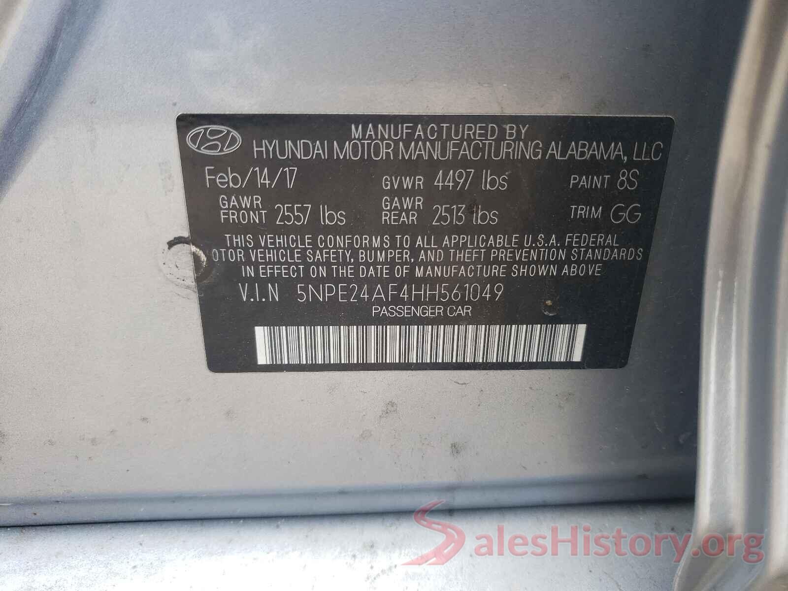 5NPE24AF4HH561049 2017 HYUNDAI SONATA