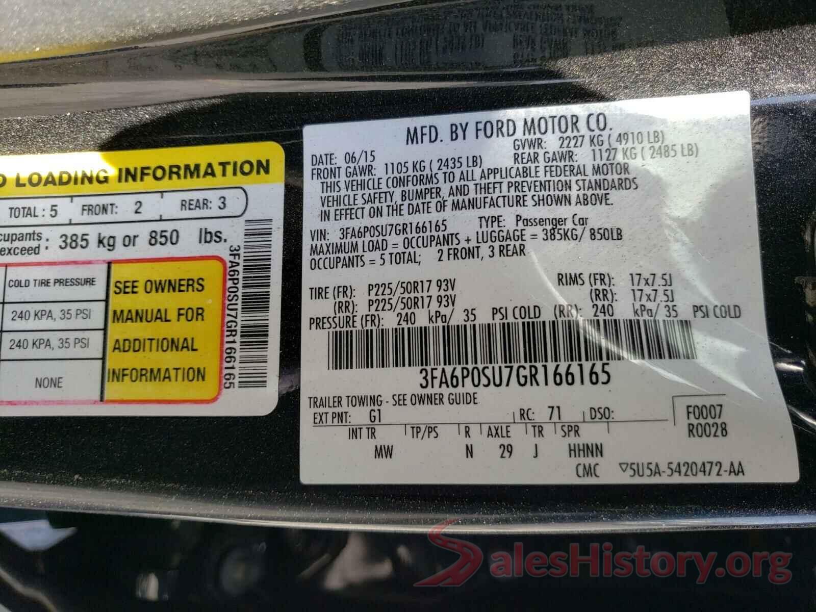 3FA6P0SU7GR166165 2016 FORD FUSION