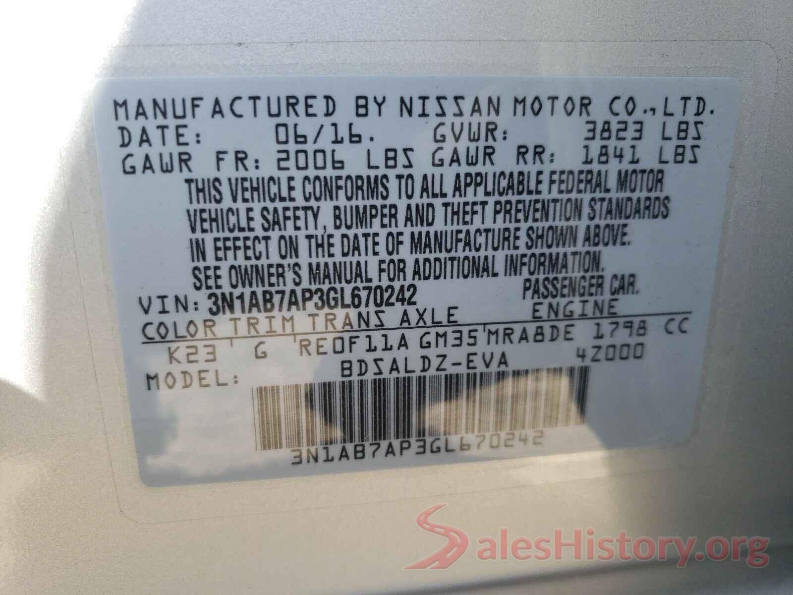 3N1AB7AP3GL670242 2016 NISSAN SENTRA