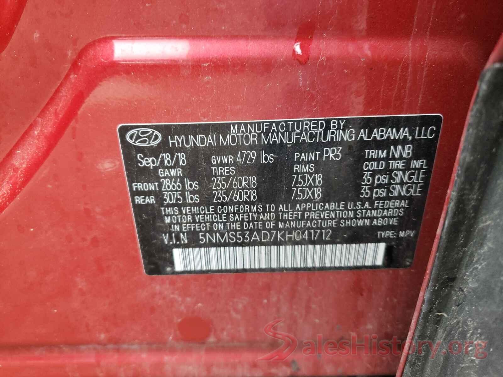 5NMS53AD7KH041712 2019 HYUNDAI SANTA FE