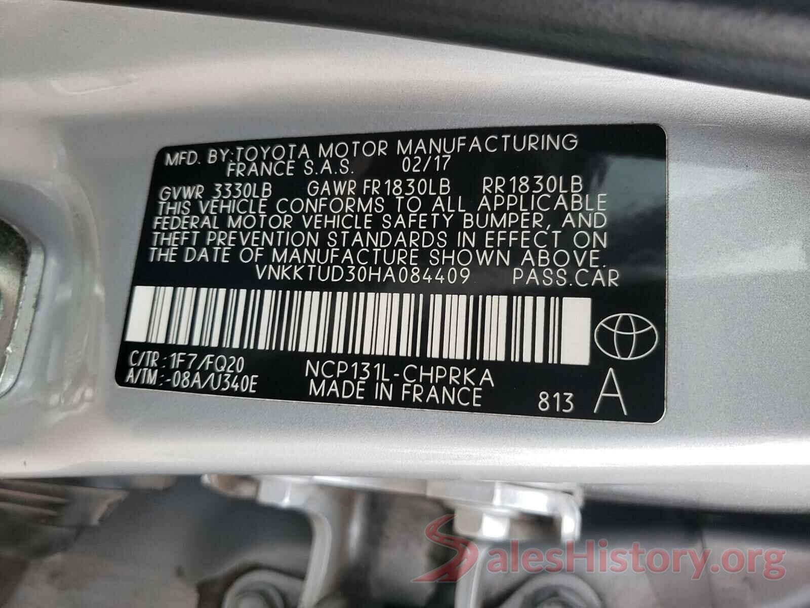 VNKKTUD30HA084409 2017 TOYOTA YARIS