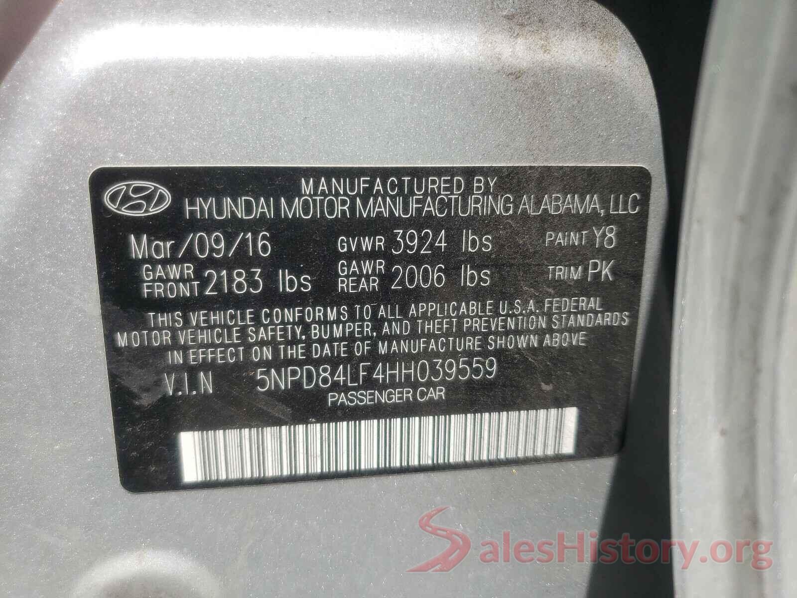 5NPD84LF4HH039559 2017 HYUNDAI ELANTRA