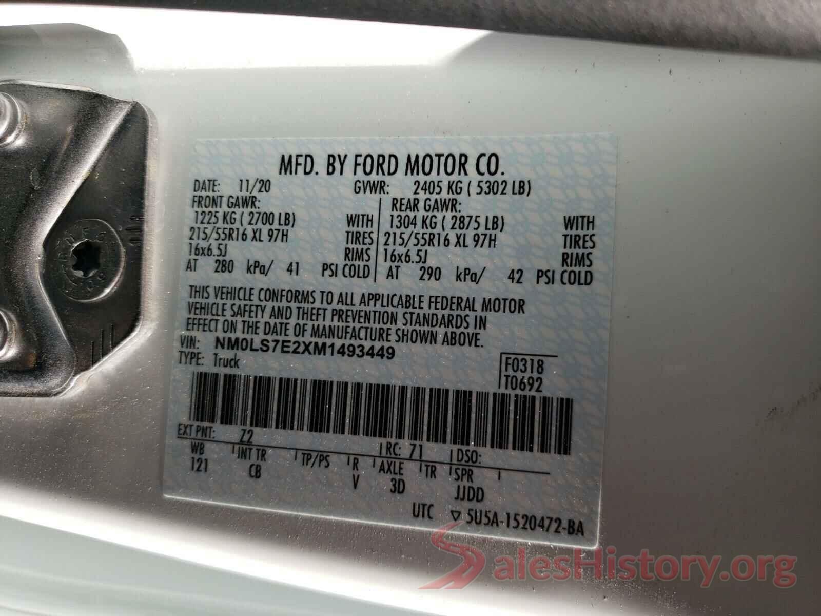 NM0LS7E2XM1493449 2021 FORD TRANSIT CO