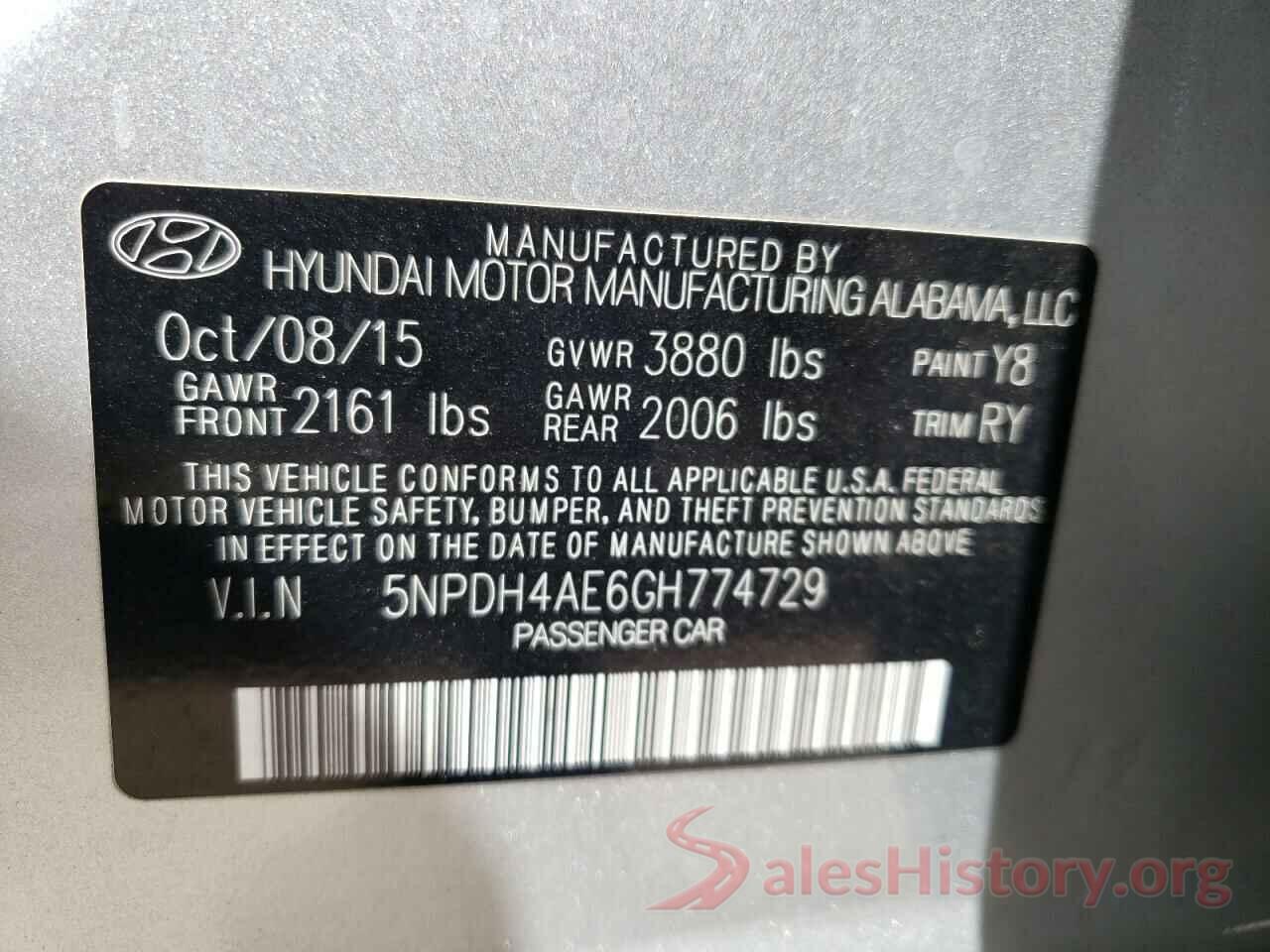 5NPDH4AE6GH774729 2016 HYUNDAI ELANTRA