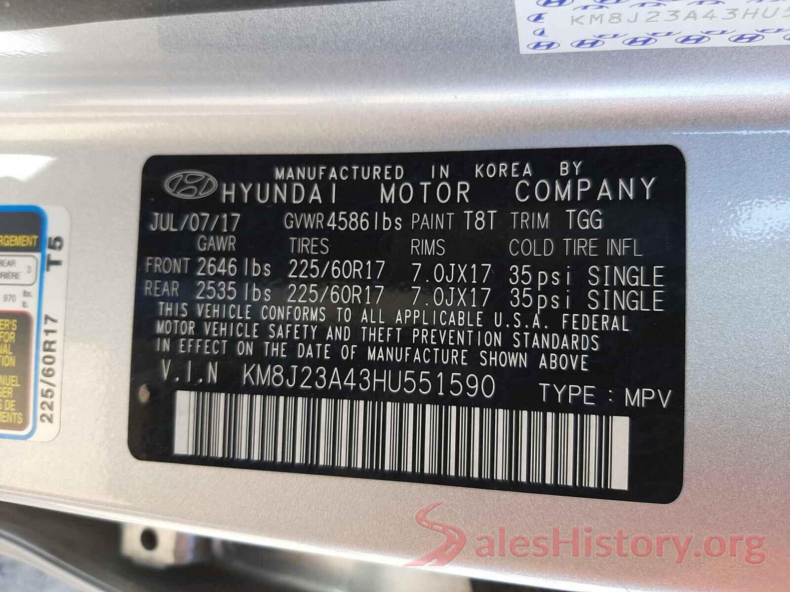 KM8J23A43HU551590 2017 HYUNDAI TUCSON