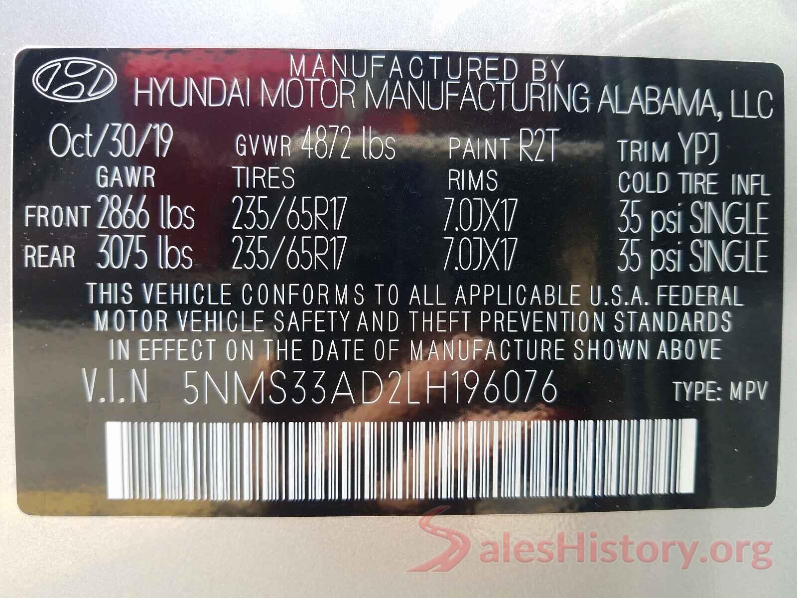 5NMS33AD2LH196076 2020 HYUNDAI SANTA FE