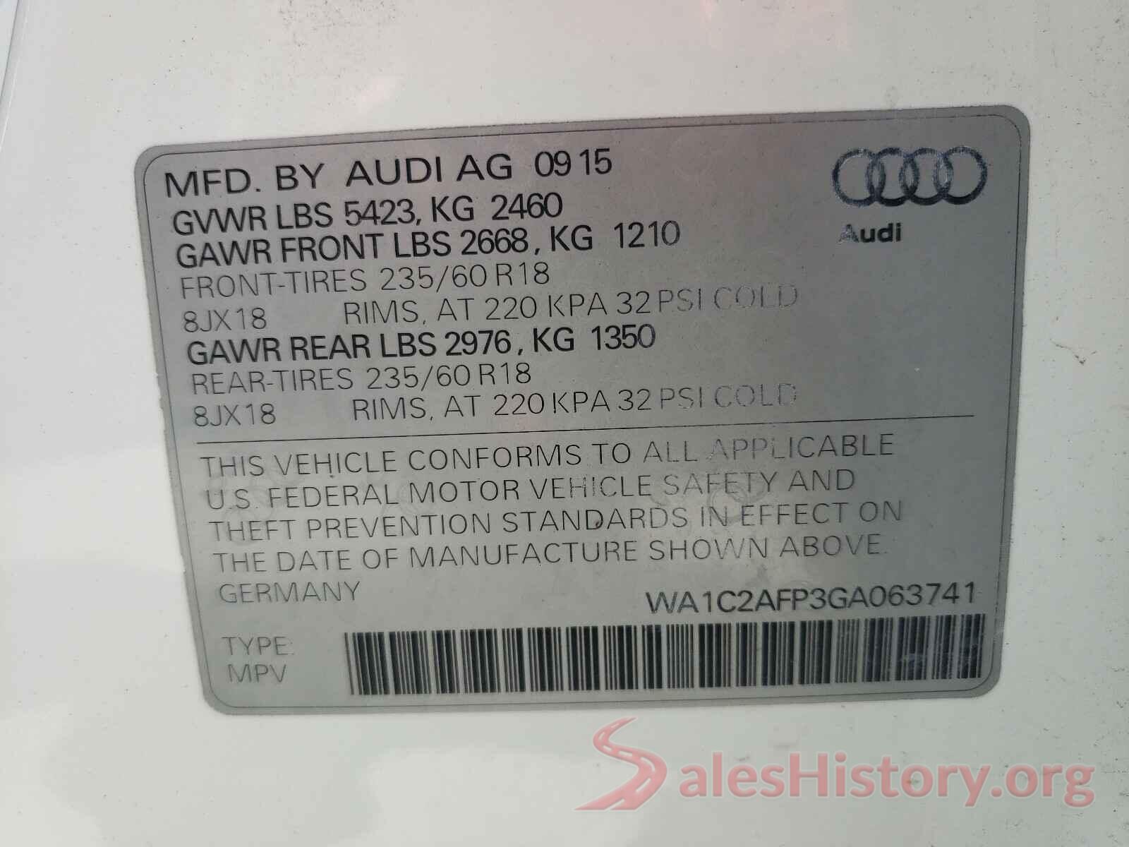 WA1C2AFP3GA063741 2016 AUDI Q5