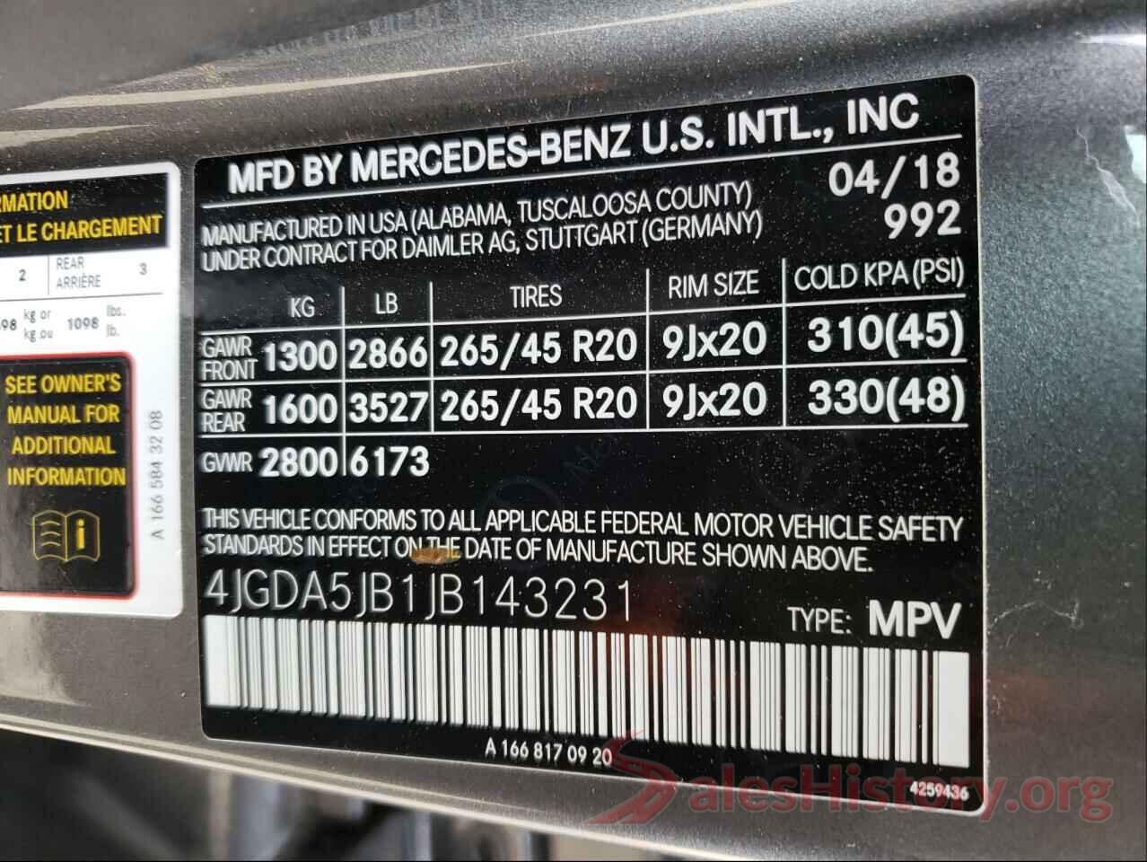 4JGDA5JB1JB143231 2018 MERCEDES-BENZ GLE-CLASS