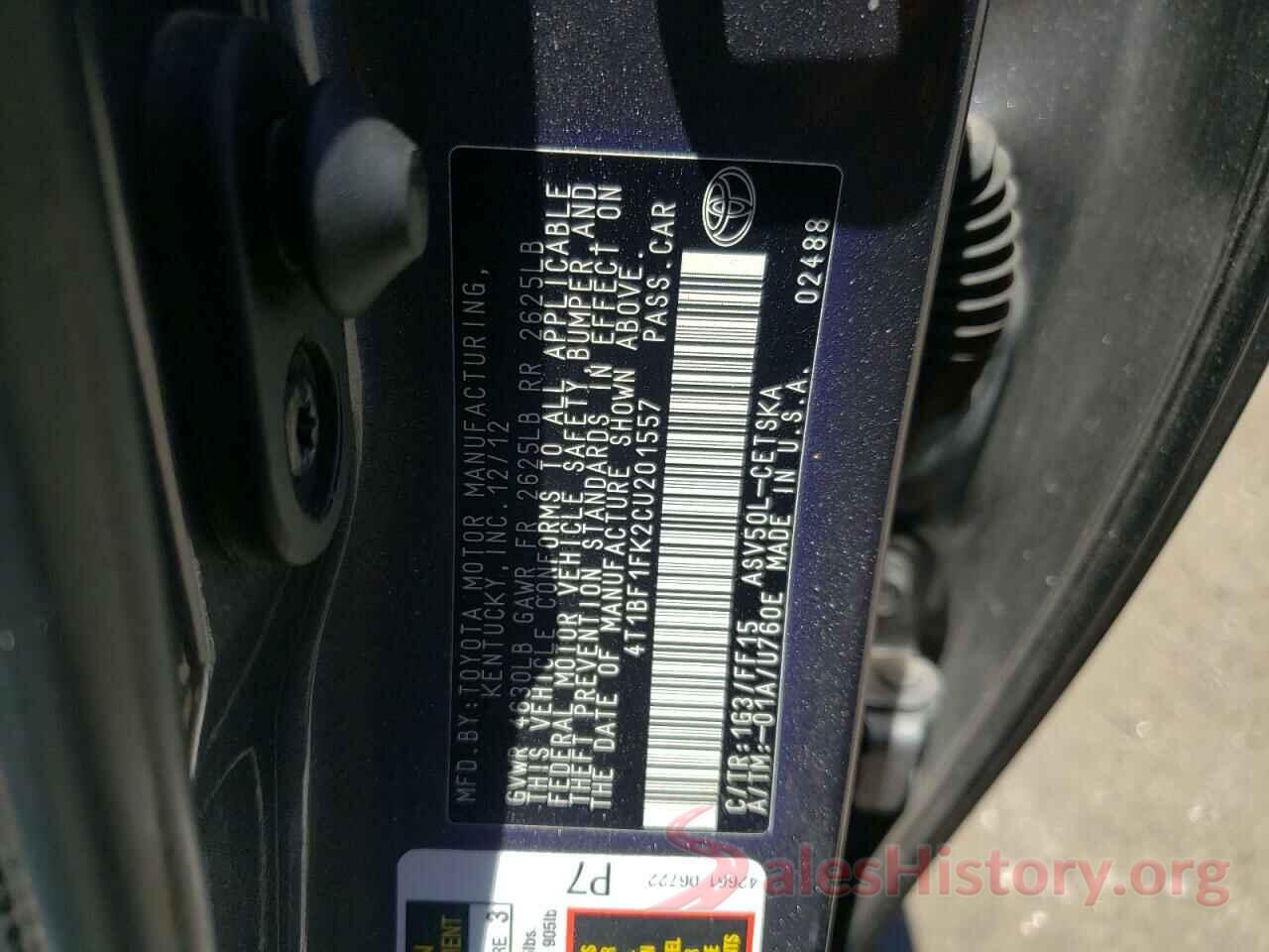 4T1BF1FK2CU201557 2012 TOYOTA CAMRY