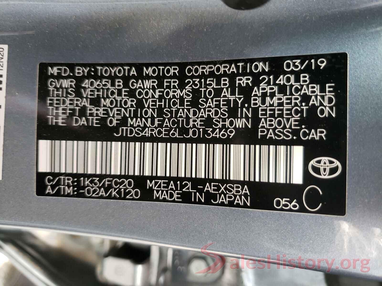 JTDS4RCE6LJ013469 2020 TOYOTA COROLLA