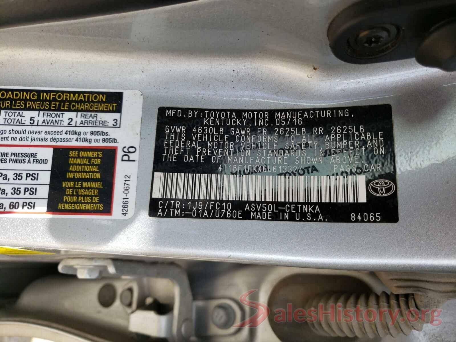 4T1BF1FKXGU613327 2016 TOYOTA CAMRY