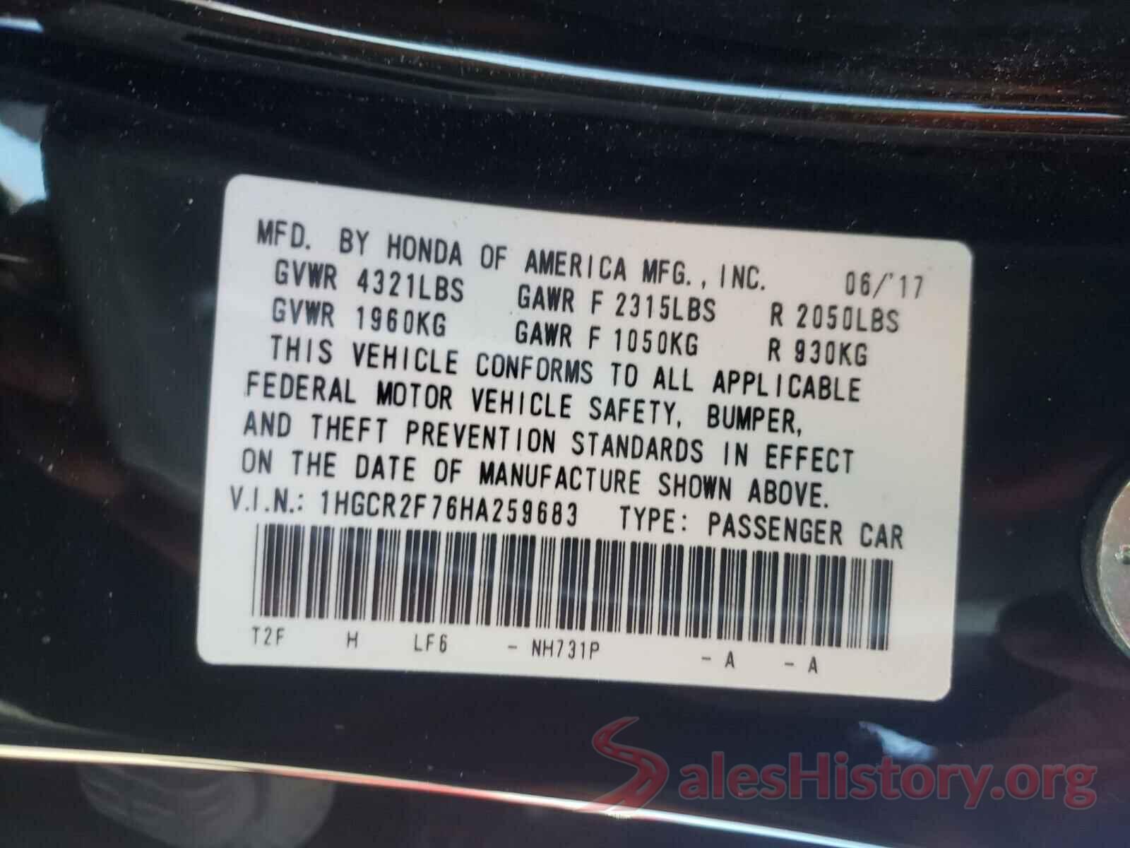 1HGCR2F76HA259683 2017 HONDA ACCORD