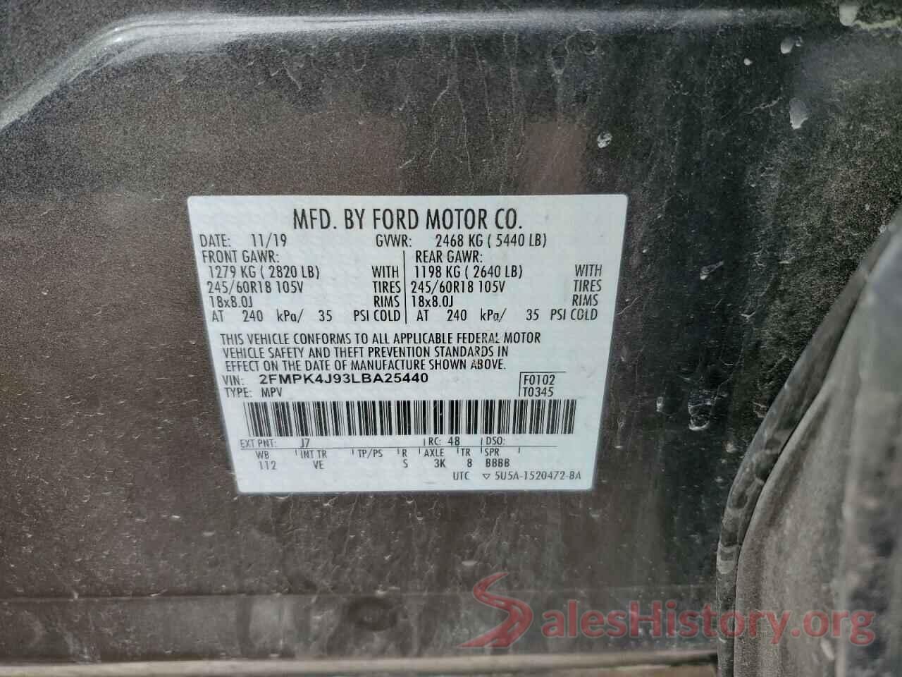 2FMPK4J93LBA25440 2020 FORD EDGE