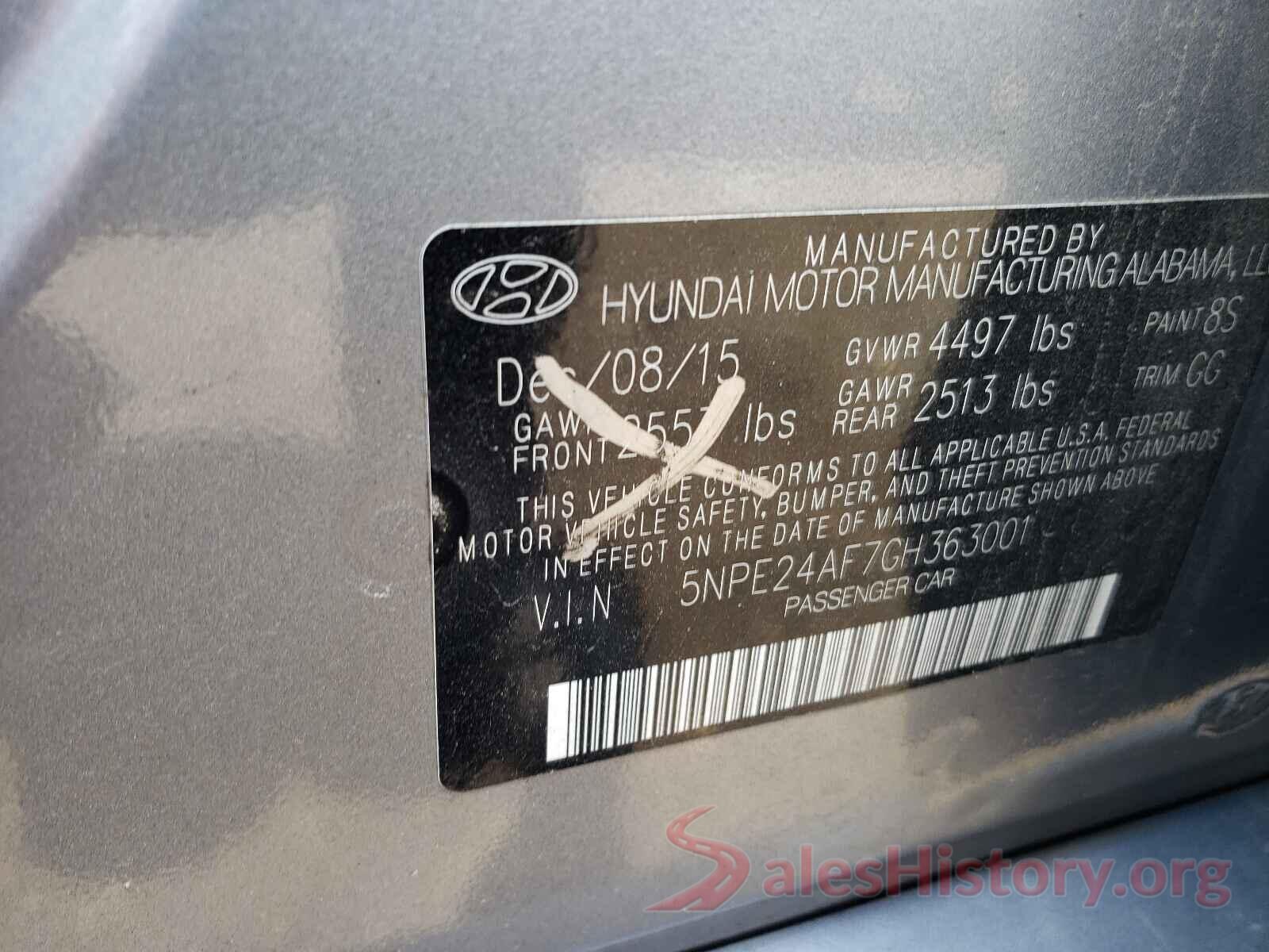 5NPE24AF7GH363001 2016 HYUNDAI SONATA