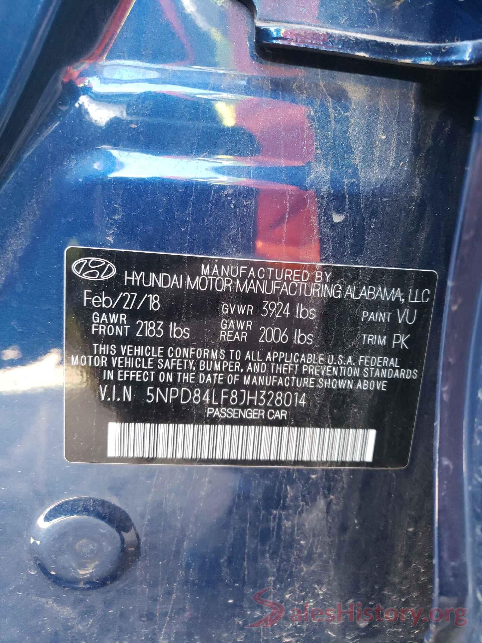 5NPD84LF8JH328014 2018 HYUNDAI ELANTRA