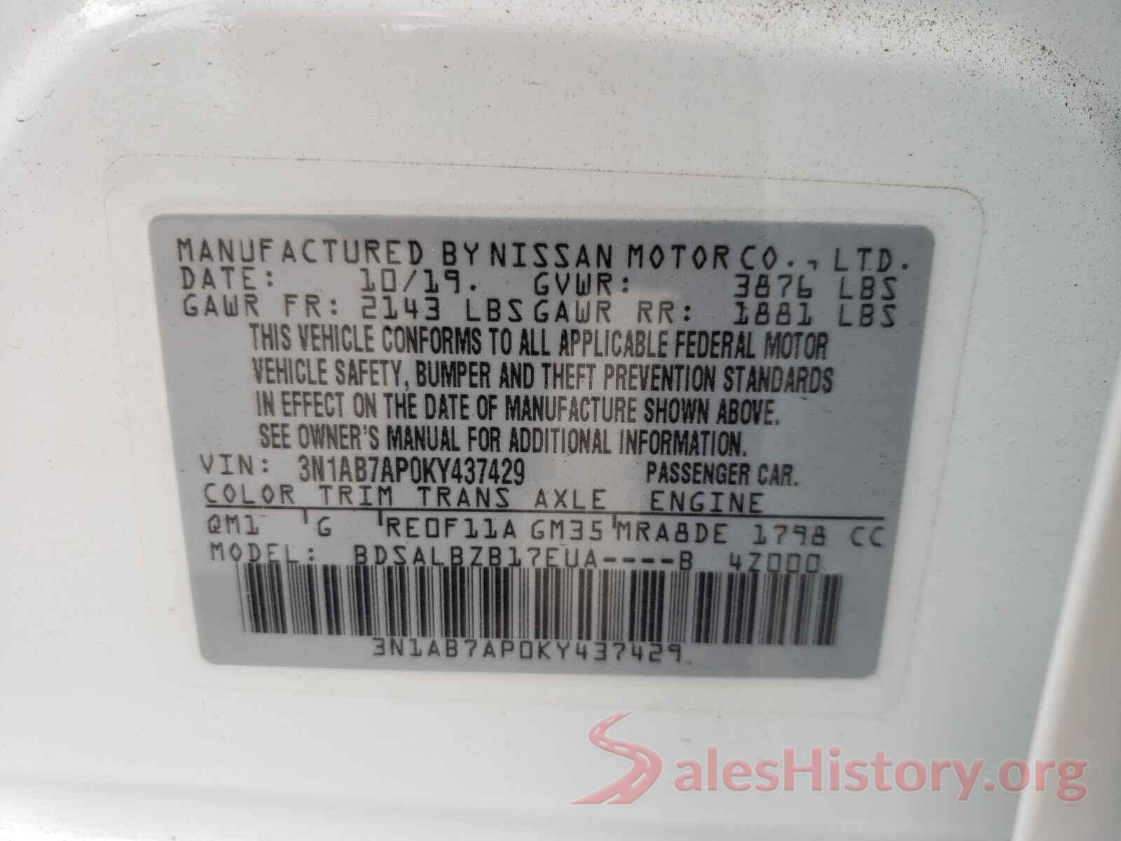 3N1AB7AP0KY437429 2019 NISSAN SENTRA