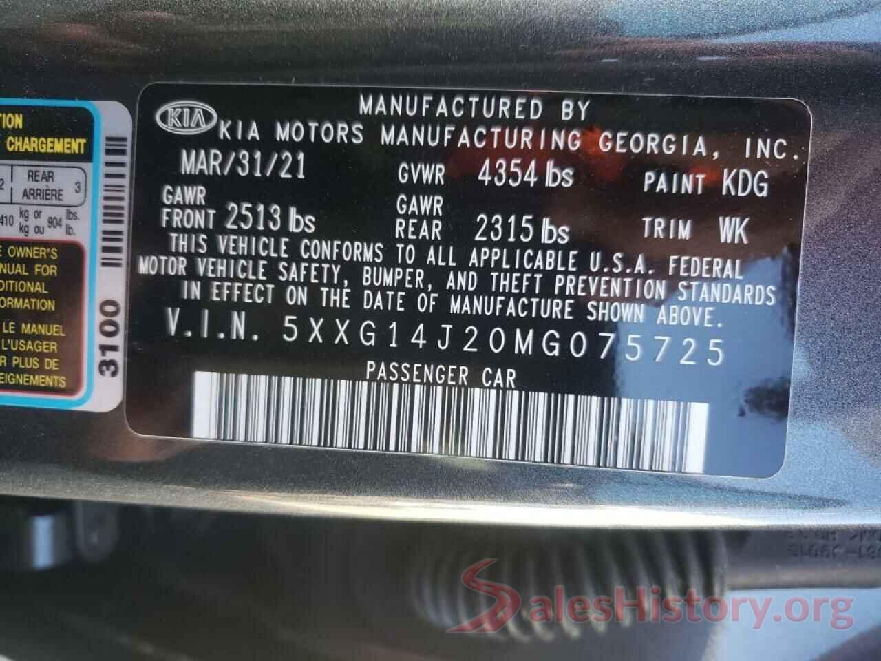 5XXG14J20MG075725 2021 KIA K5