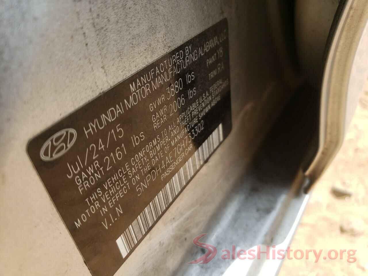 5NPDH4AE7GH733302 2016 HYUNDAI ELANTRA