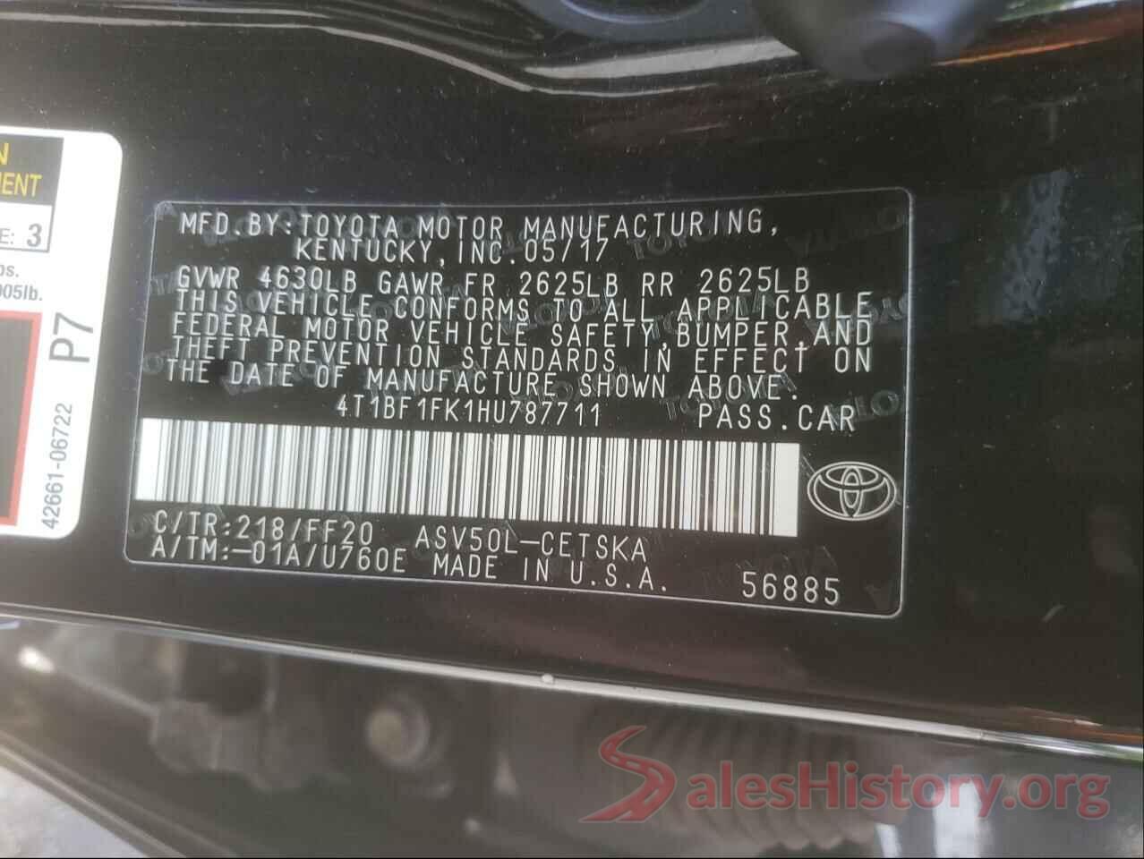 4T1BF1FK1HU787711 2017 TOYOTA CAMRY