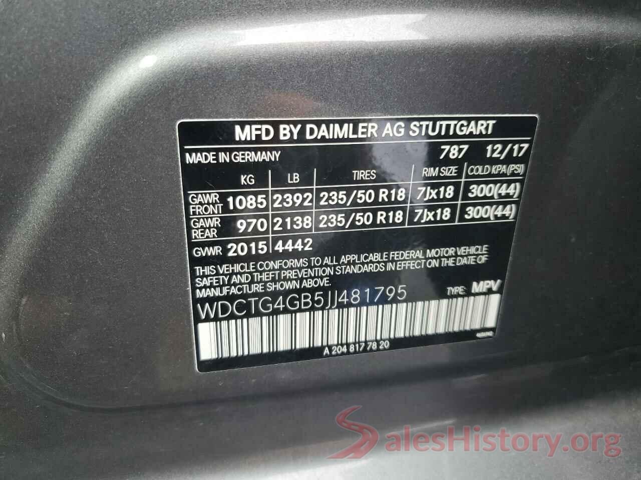 WDCTG4GB5JJ481795 2018 MERCEDES-BENZ GLA-CLASS