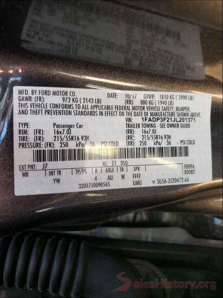 1FADP3F21JL201371 2018 FORD FOCUS