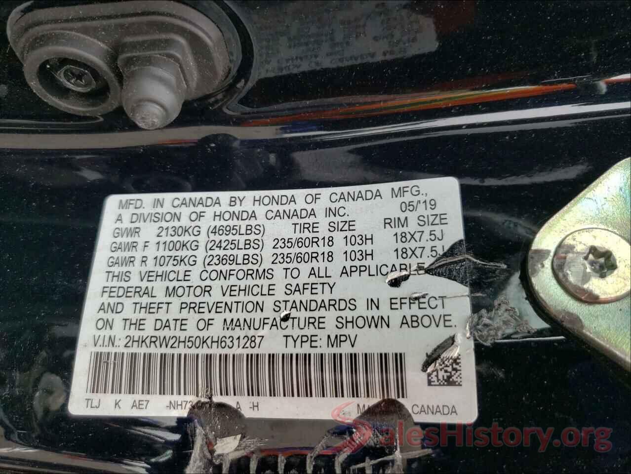 2HKRW2H50KH631287 2019 HONDA CRV