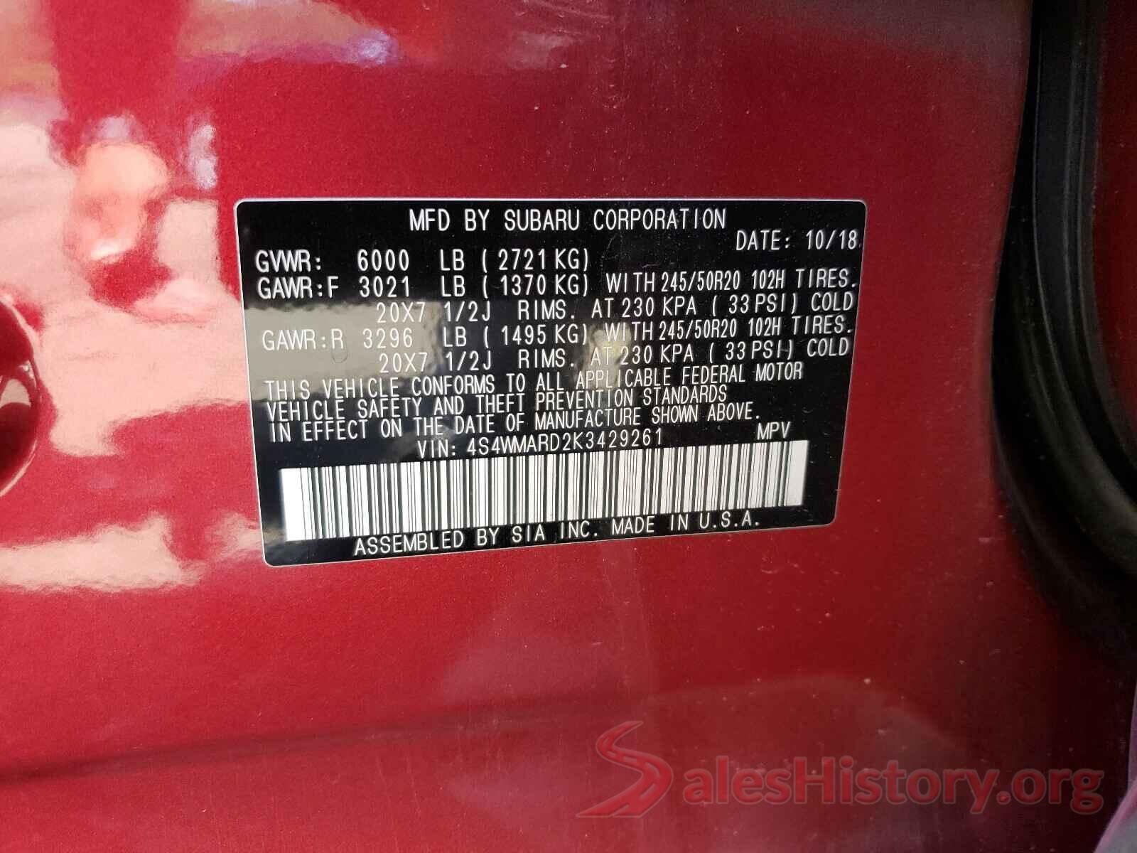 4S4WMARD2K3429261 2019 SUBARU ALL MODELS