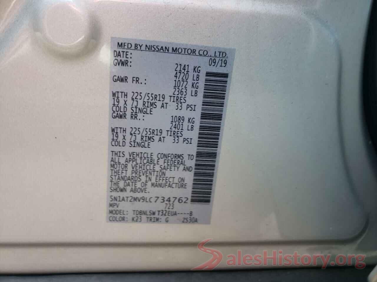 5N1AT2MV9LC734762 2020 NISSAN ROGUE